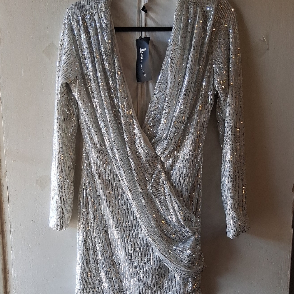 Silver Sequin Wrap Dress
